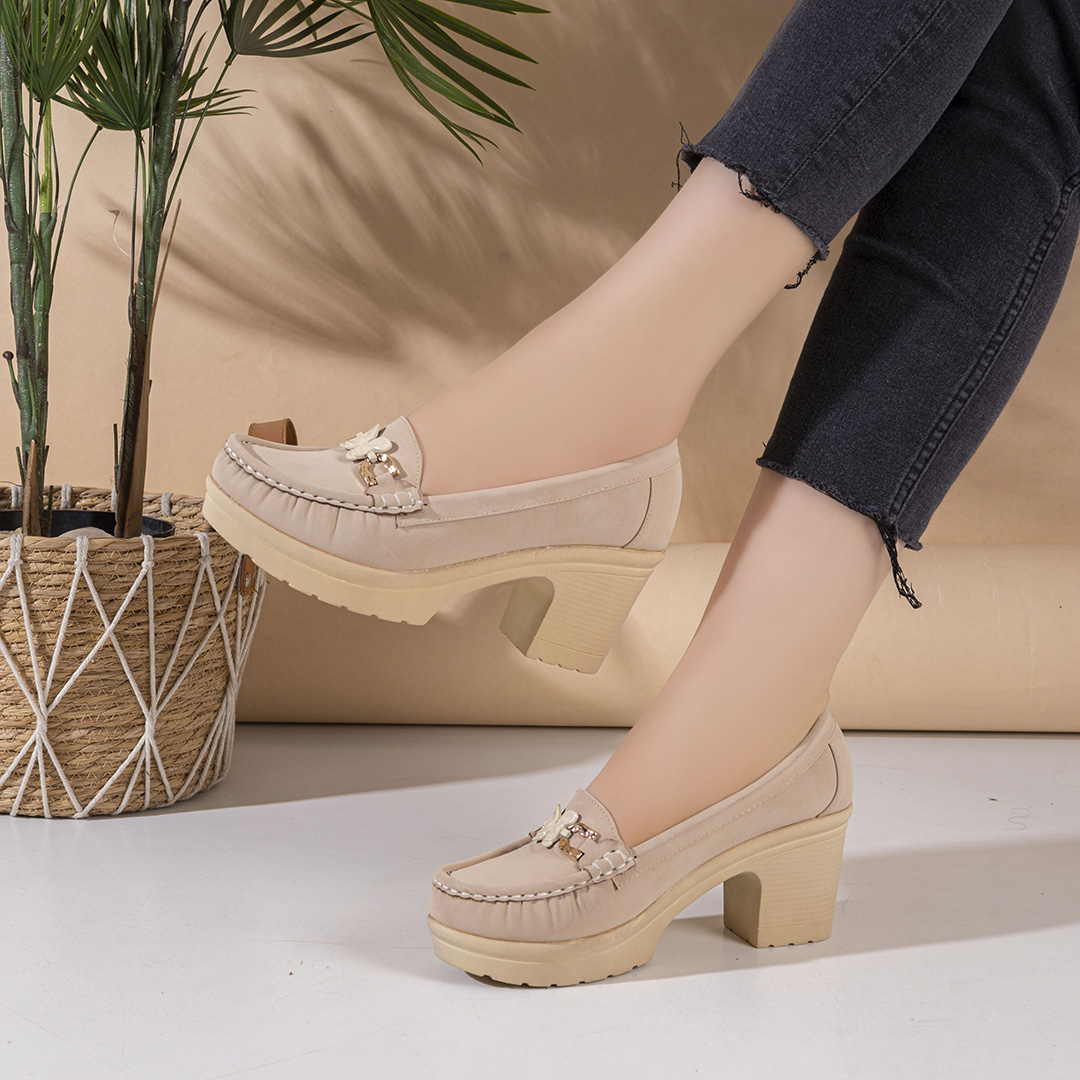 Women's shoes, 5 cm heel - beige - code (518)